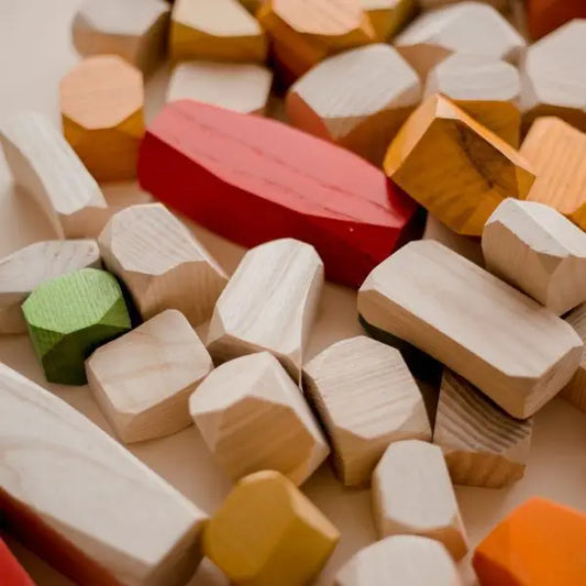 Qtoys Wooden Jumbo colour stacking gems set of 50