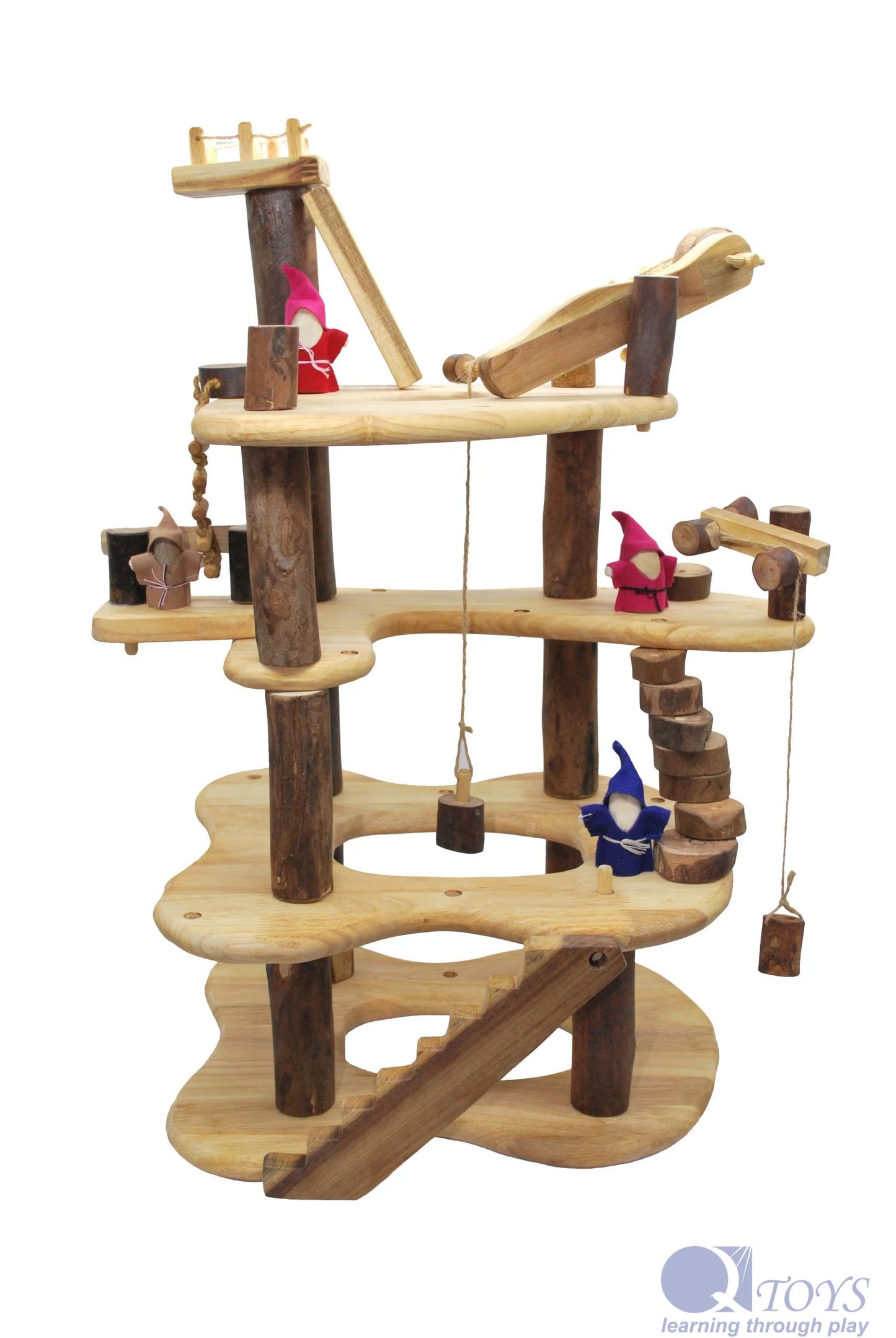 Qtoys Wooden Three level tree house play set