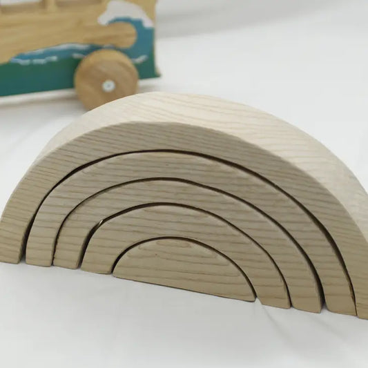 Qtoys Wooden Natural Stacking Blocks 5 piece