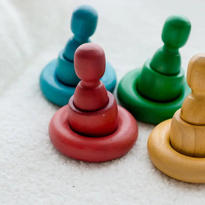 Qtoys Wooden Rainbow People Cups and Rings Set of 24