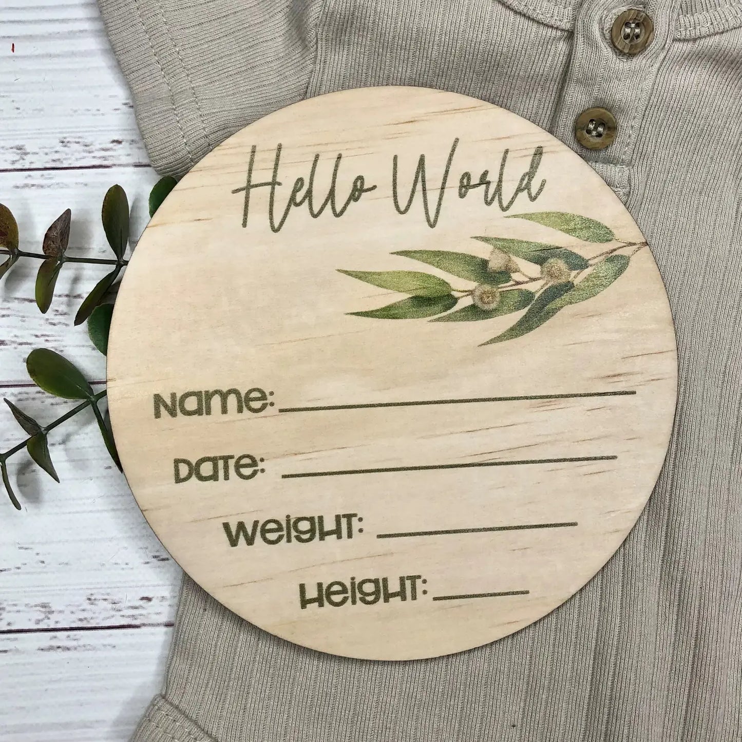 Birth Announcement Disc - Eucalyptus