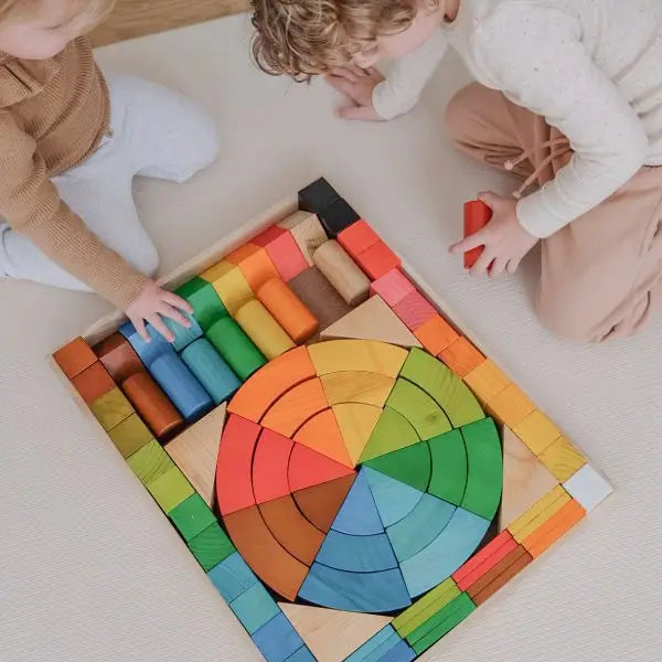 Qtoys Wooden Natural Rainbow Blocks 86 pcs - Jumbo
