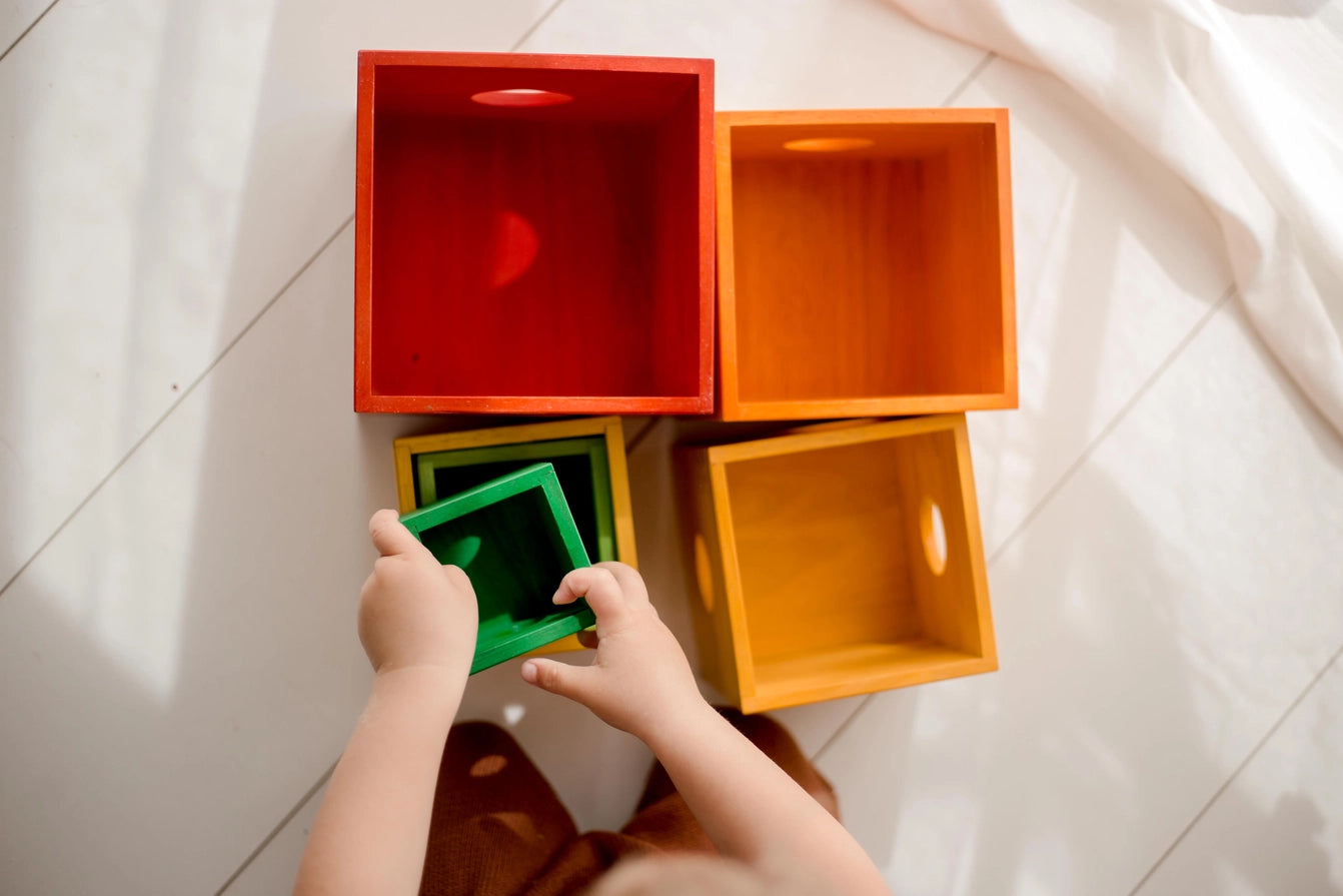 Qtoys Wooden Rainbow Nesting Boxes