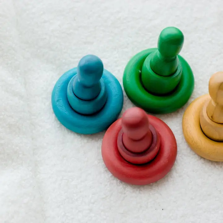 Qtoys Wooden Rainbow People Cups and Rings Set of 24