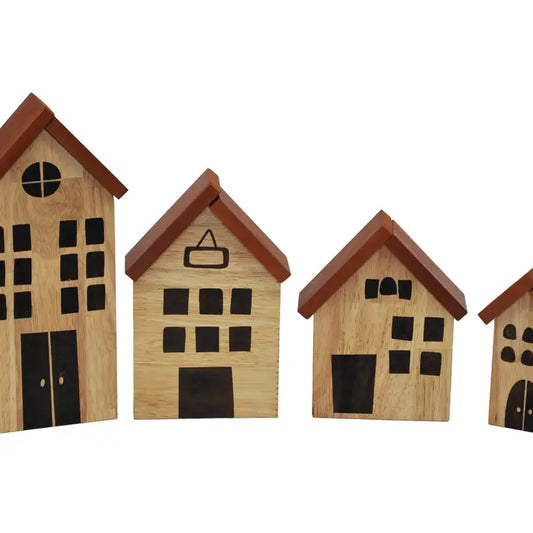 Qtoys Wooden Natural Play House Set of 4