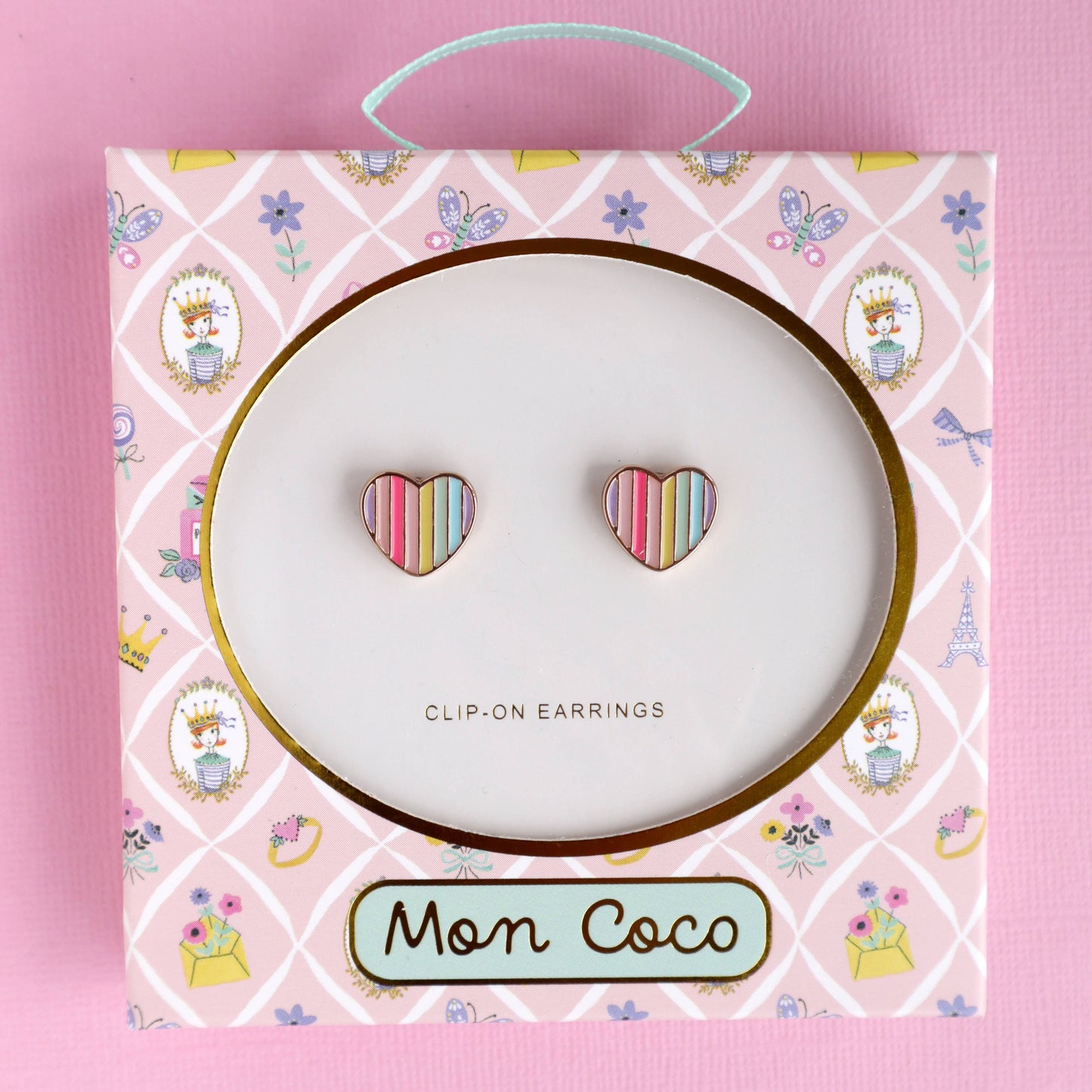 Clip-On Earrings Rainbow Candy Heart