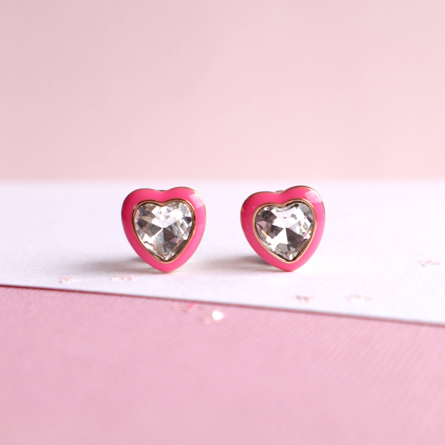 Clip-On Earrings Bling Heart Pink