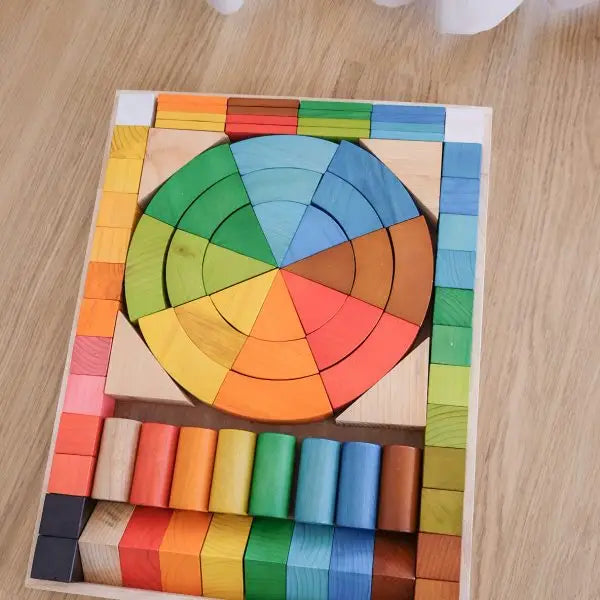 Qtoys Wooden Natural Rainbow Blocks 86 pcs - Jumbo