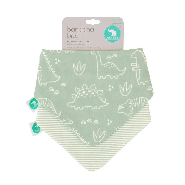 All4Ella Bandana Bibs 2pk - Sage Dino
