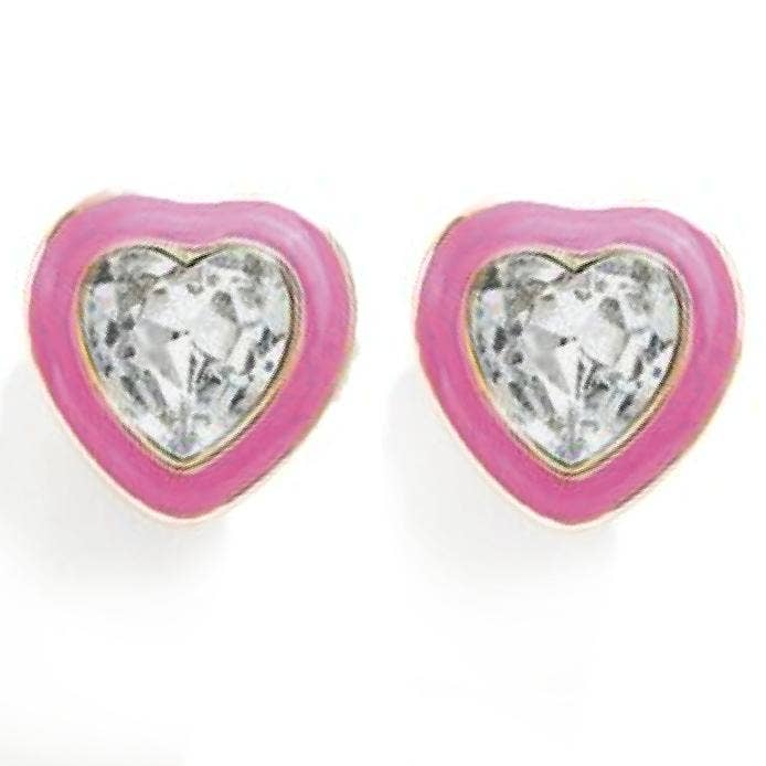 Clip-On Earrings Bling Heart Pink