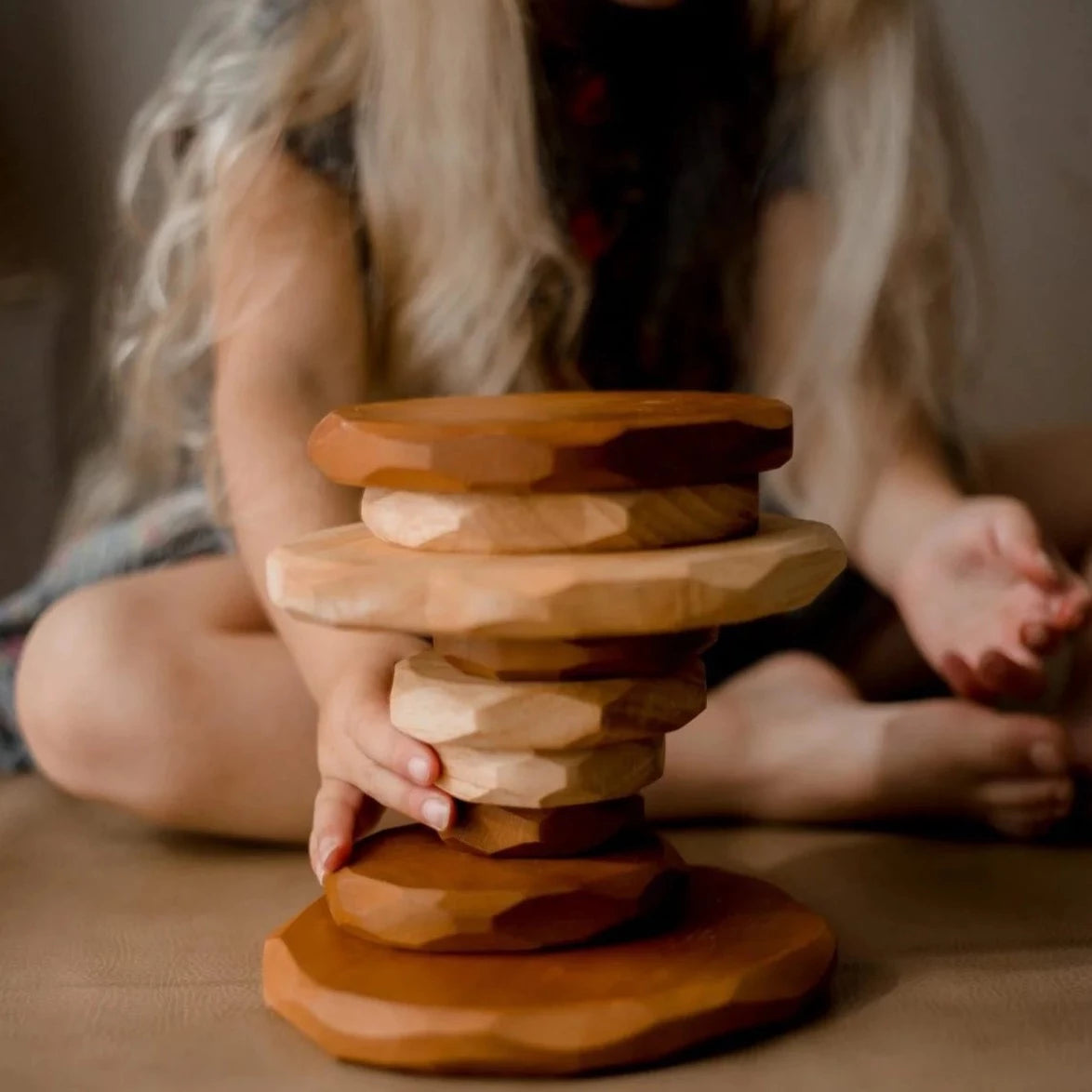 Qtoys Wooden Two Tone Stacking Stones