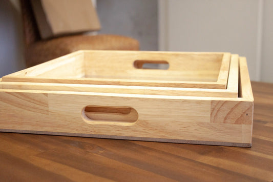 Qtoys Wooden Square Mirror Trays – Set of 3