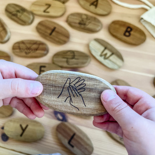 Qtoys Wooden Sign Language Stones set of 26