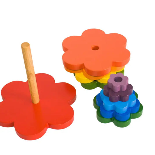 Qtoys Wooden Rainbow Stacking flowers