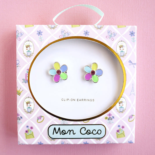 Clip-On Earrings Rainbow Flower