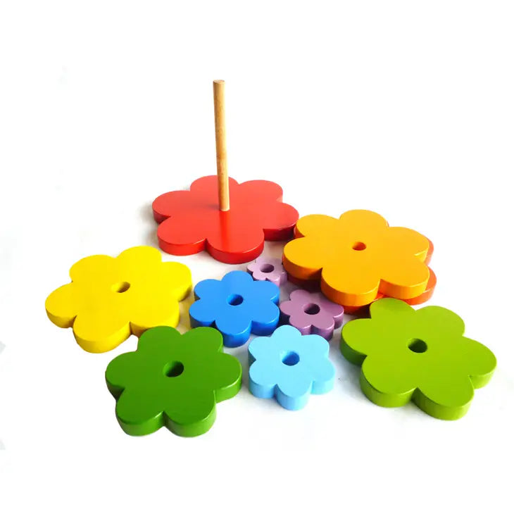 Qtoys Wooden Rainbow Stacking flowers