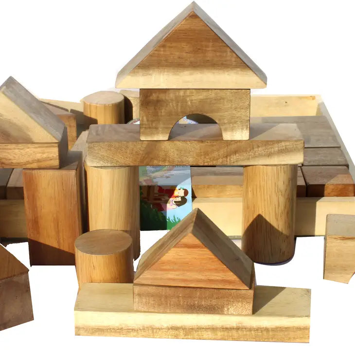 Qtoys Natural Wood Blocks – 34 Pcs