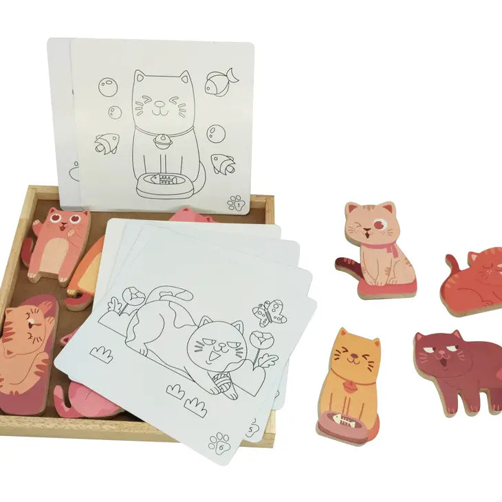 Qtoys Wooden Cat play set & colouring