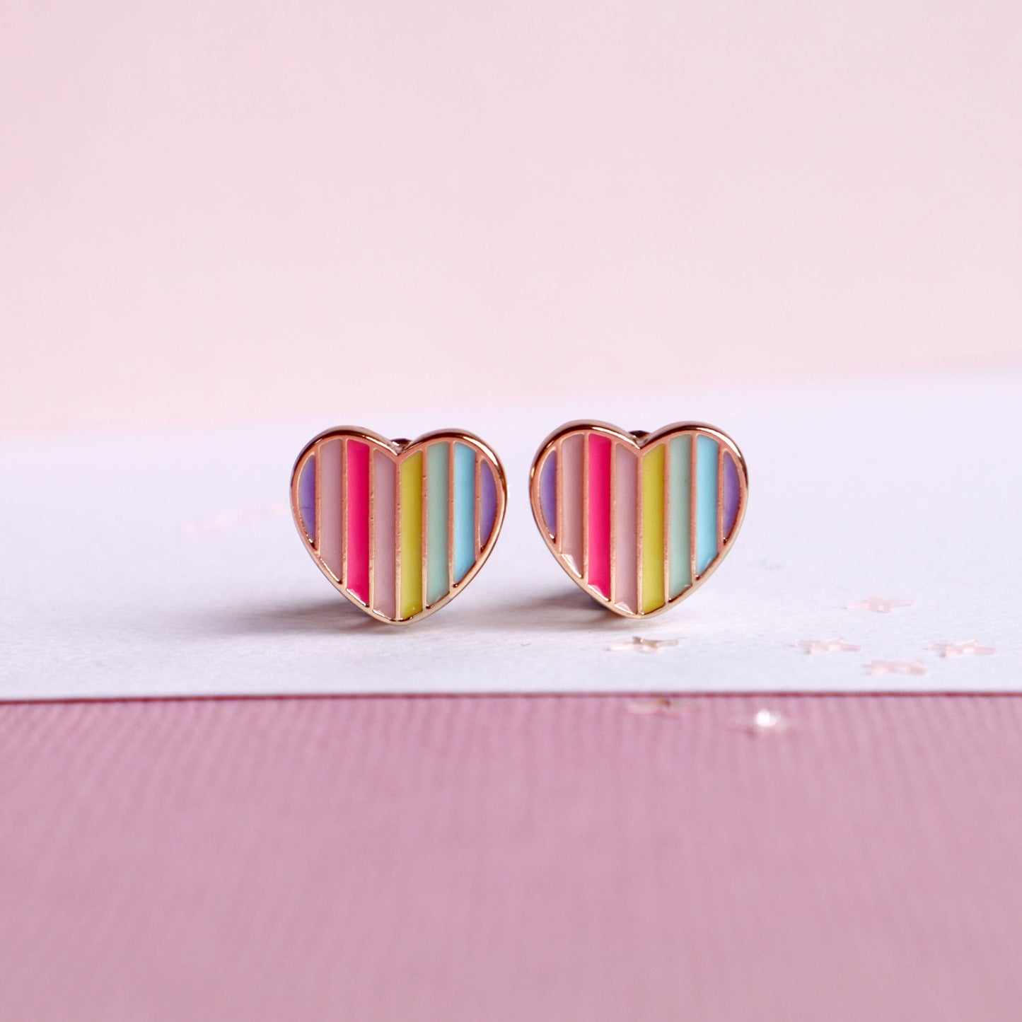Clip-On Earrings Rainbow Candy Heart