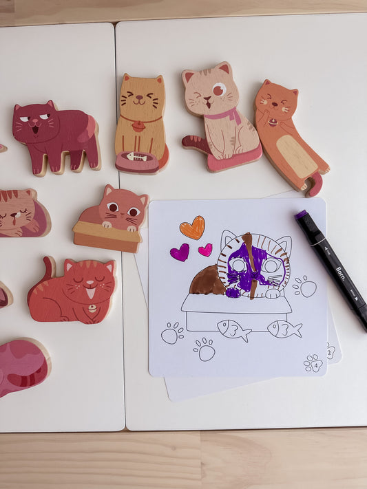 Qtoys Wooden Cat play set & colouring