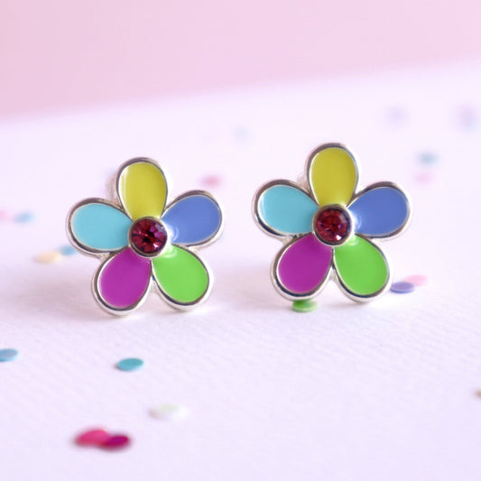 Clip-On Earrings Rainbow Flower