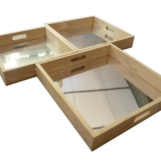 Qtoys Wooden Square Mirror Trays – Set of 3