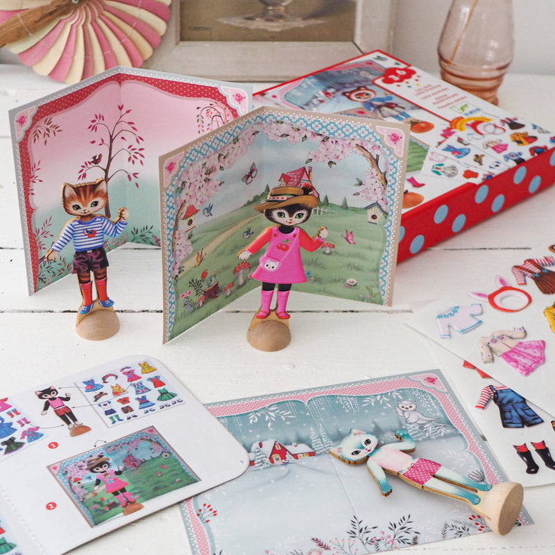 Little Wardrobe Collage Activity Set - wooden cats to dress up