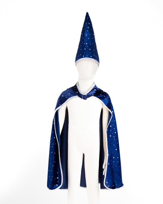 Blue & Silver Sparkle Wizard Cape & Hat - Size 4-6 - Great Pretenders Costume