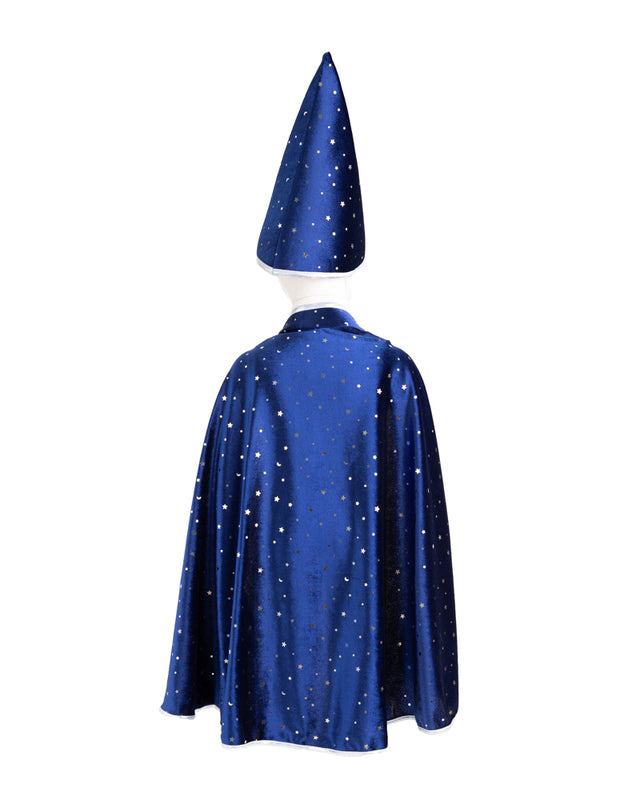 Blue & Silver Sparkle Wizard Cape & Hat - Size 4-6 - Great Pretenders Costume