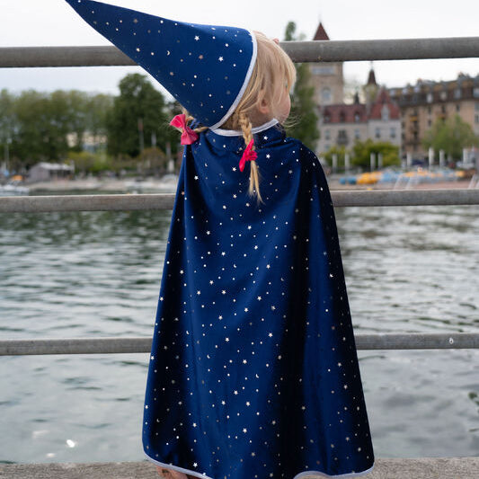 Blue & Silver Sparkle Wizard Cape & Hat - Size 4-6 - Great Pretenders Costume