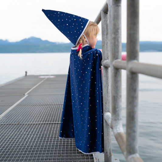 Blue & Silver Sparkle Wizard Cape & Hat - Size 4-6 - Great Pretenders Costume