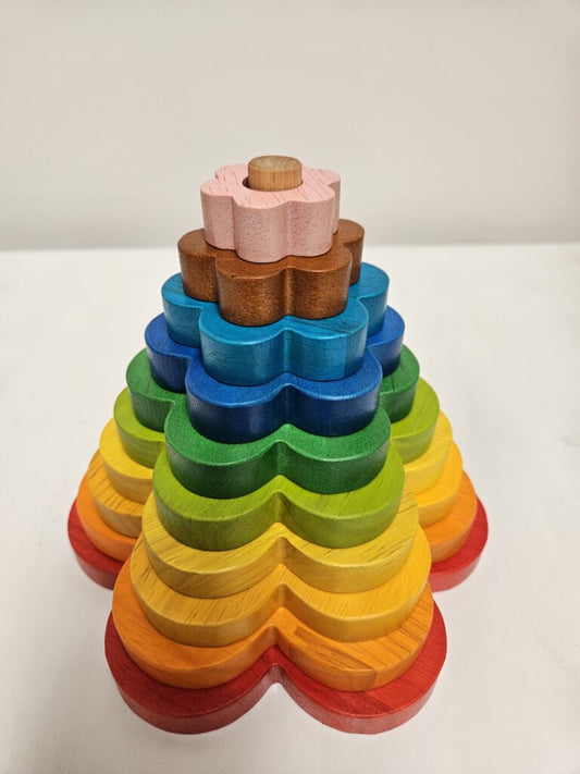Qtoys Wooden Rainbow Stacking flowers