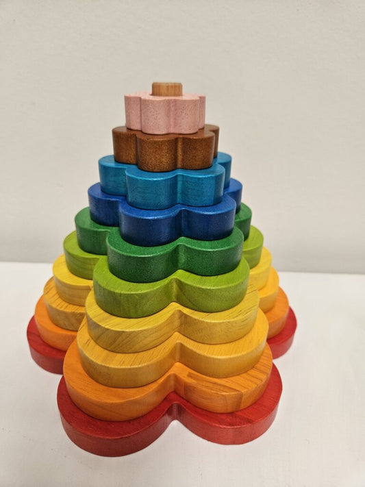 Qtoys Wooden Rainbow Stacking flowers