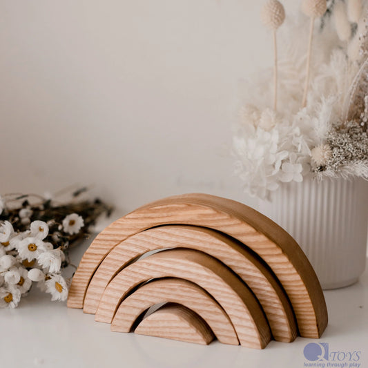 Qtoys Wooden Natural Stacking Blocks 5 piece