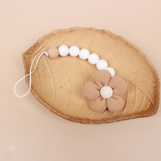 Silicone Bead Dummy Clip - Beige Flower