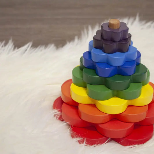 Qtoys Wooden Rainbow Stacking flowers