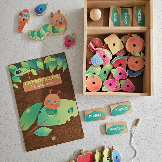 Qtoys Wooden Caterpillar Lacing Set