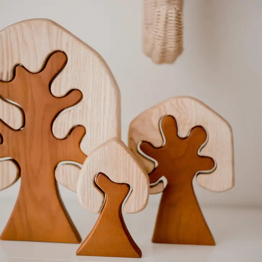Qtoys Wooden Two Toned Wooden Trees set of 3