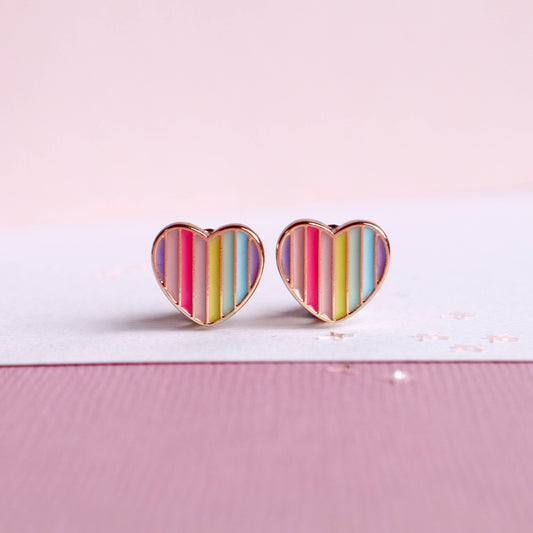 Clip-On Earrings Rainbow Candy Heart