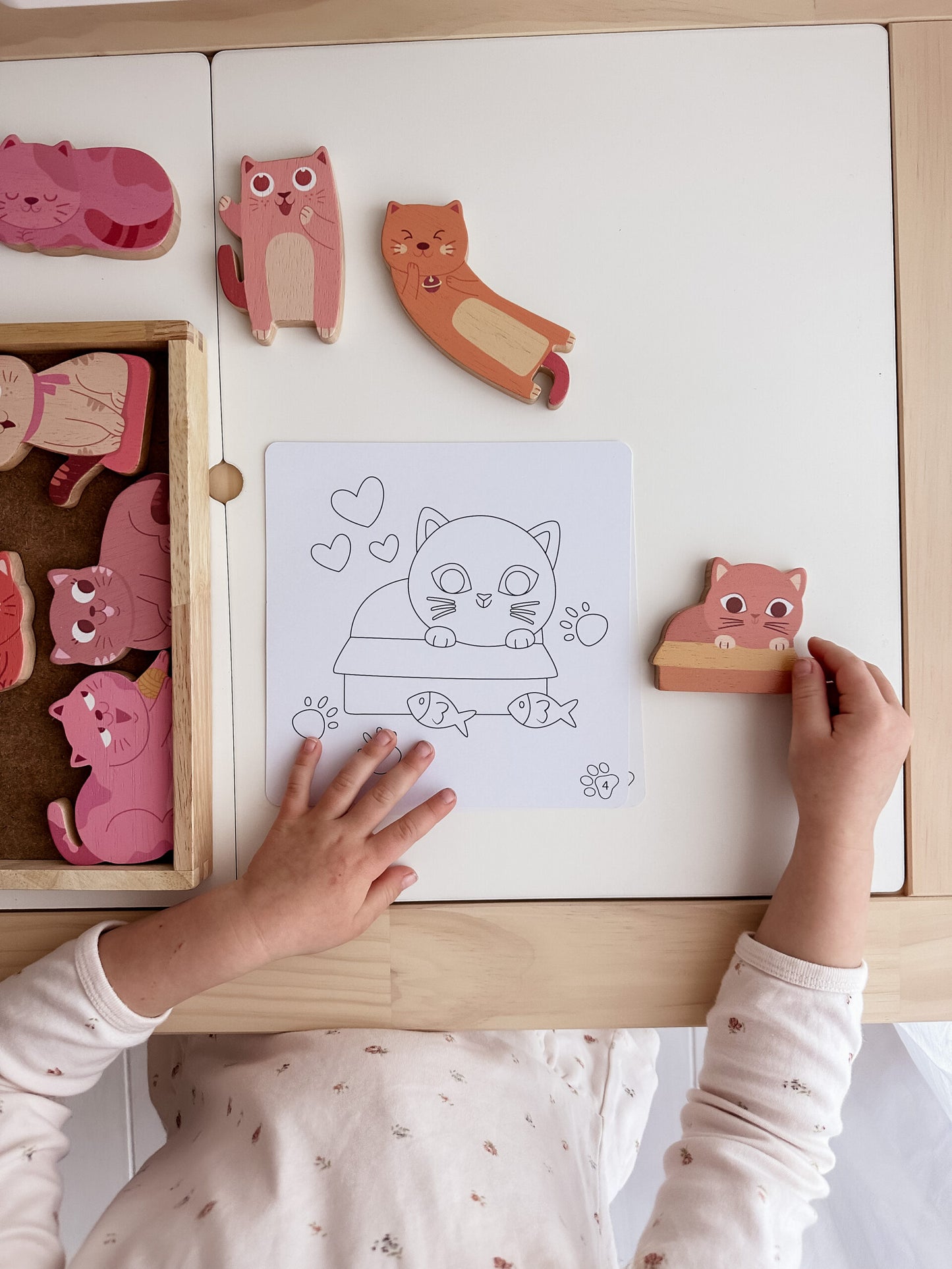 Qtoys Wooden Cat play set & colouring