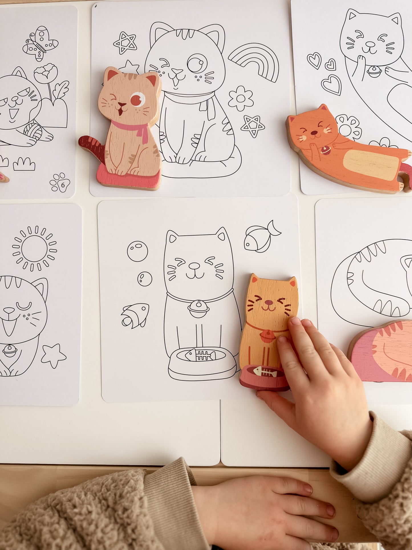 Qtoys Wooden Cat play set & colouring